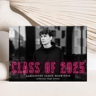 Hot Pink Neon Class of 2022 Photo Graduation Announcement