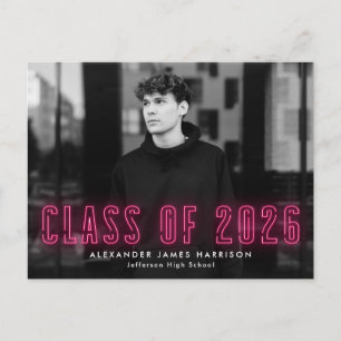 Hot Pink Neon Class of 2022 Photo Graduation Party Invitation Postcard