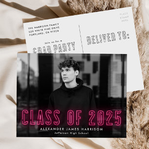 Hot Pink Neon Class of 2022 Photo Graduation Party Invitation Postcard