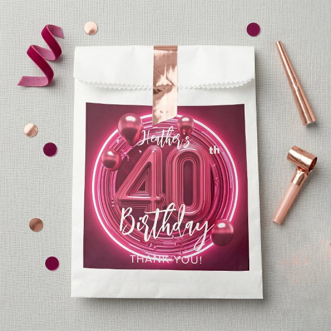 Hot Pink Neon Glam 40th Birthday Metallic Balloons Favour Bag (Creator Uploaded)