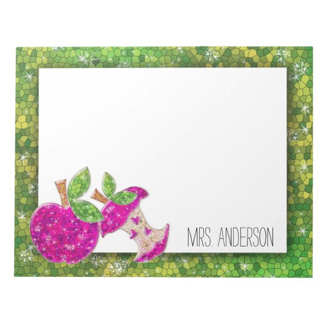Hot Pink Neon Green Teachers Apple Classroom Name Notepad (Front)