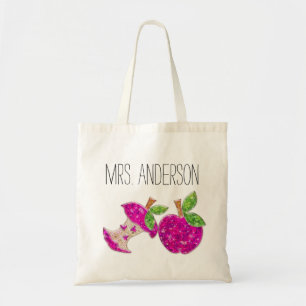 Hot Pink Neon Green Teachers Apple Classroom Tote Bag