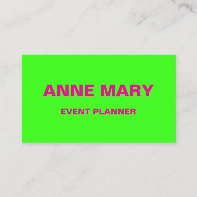 Hot Pink Neon Green Wedding Event Planner Colourfu Business Card (Front)