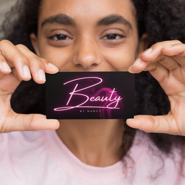 Hot Pink Neon & Smoke Beauty Salon Script  Business Card (Creator Uploaded)