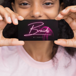 Hot Pink Neon & Smoke Braids Handwritten Script  Business Card