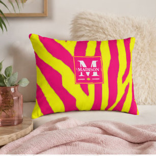 Hot Pink Neon Yellow Zebra Stripe Bold Y2K Decorative Cushion