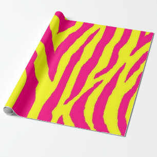 Hot Pink Neon Yellow Zebra Stripe Bold Y2K Wrapping Paper