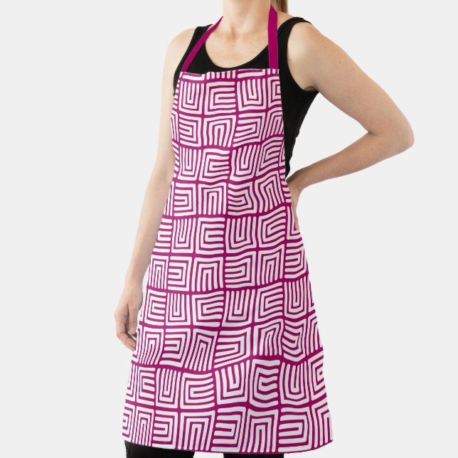hot pink Nested Open Boxes Tribal Africa Pattern Apron (Insitu)