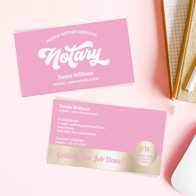 Hot Pink Notary Loan Signing Agent Calligraphy Business Card (Creator Uploaded)