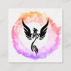 *~* Hot Pink Ombre Black Phoenix Ring of Fire Square Business Card