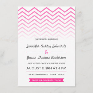 Hot Pink Ombre Chevron Wedding Invitations
