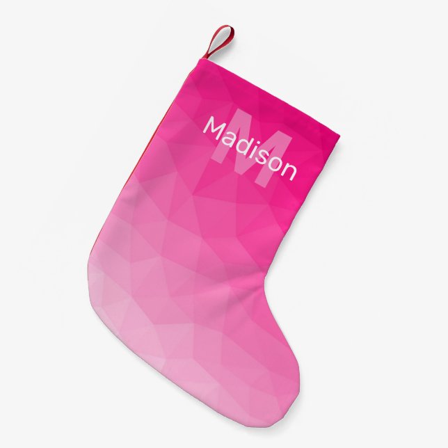 Hot pink ombre geometric mesh pattern Monogram Small Christmas Stocking (Front (Hanging))