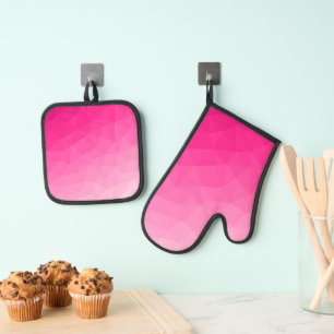 Hot pink ombre gradient geometric mesh pattern oven mitt & pot holder set