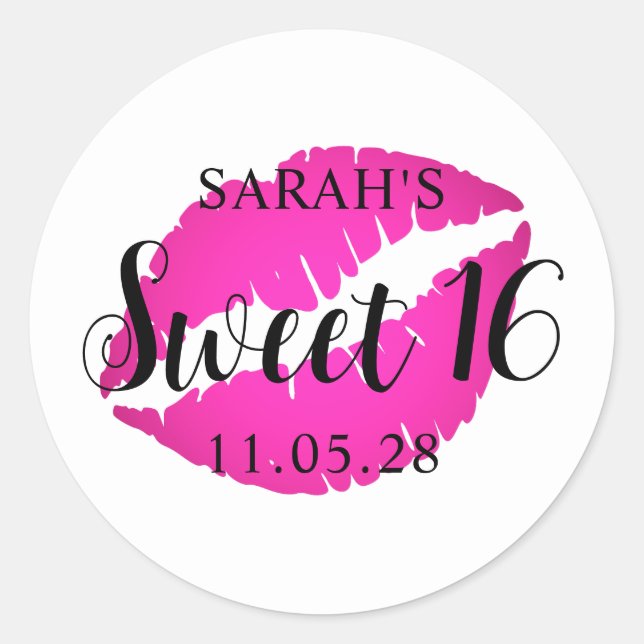 Hot Pink Ombre Lipstick Sweet 16 Classic Round Sticker (Front)