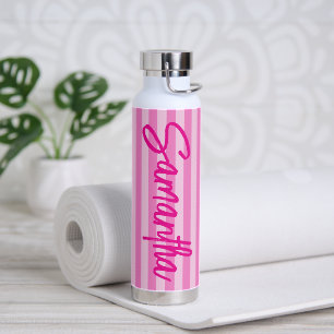 Hot Pink Ombre Stripes Personalised Water Bottle