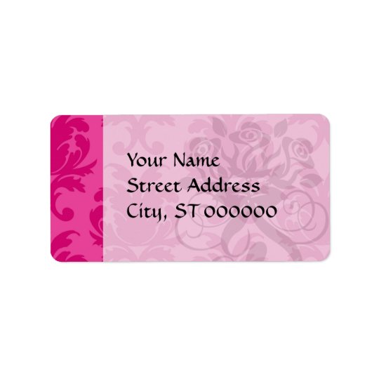 hot pink on pink chic damask pattern address label