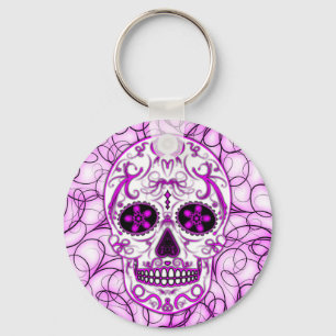 Hot Pink on Pink - Day of the Dead Sugar Skull Key Ring