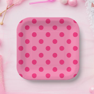 Hot Pink On Pink Polka Dots Pattern Design Paper Plate