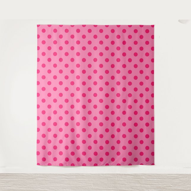 Hot Pink On Pink Polka Dots Pattern Design Tapestry (Front)
