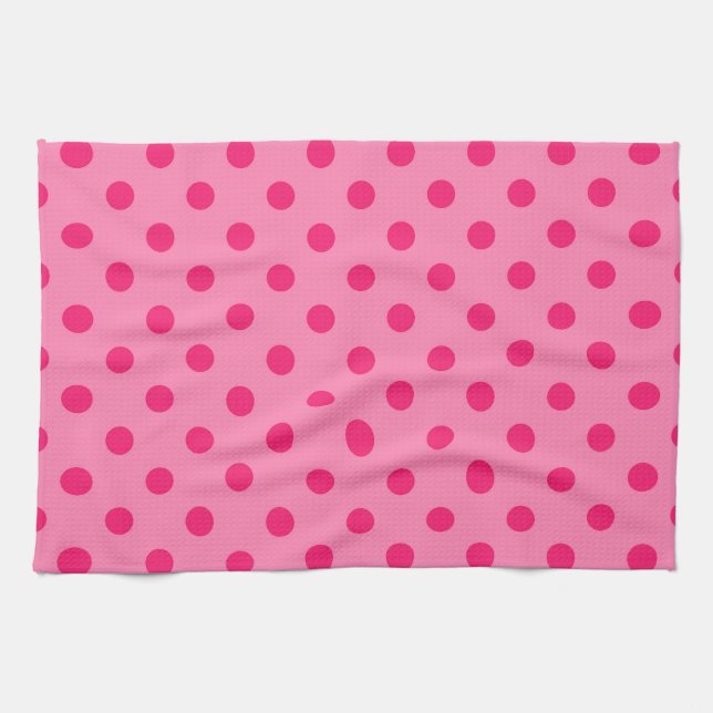 Hot Pink On Pink Polka Dots Pattern Design Tea Towel (Horizontal)