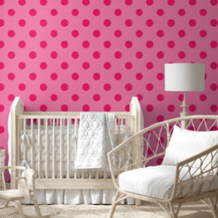 Hot Pink On Pink Polka Dots Pattern Design Wallpaper