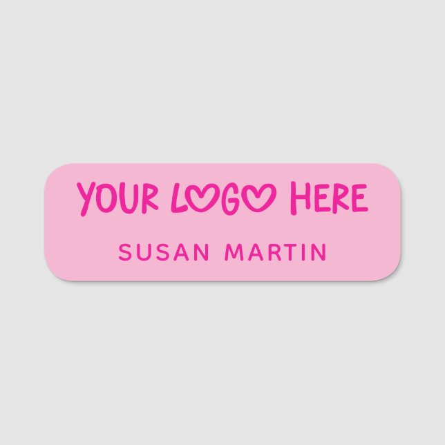 Hot Pink One Line Business Logo Name Tag (Front)
