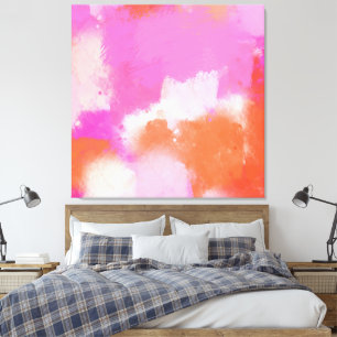 Hot Pink Orange Abstract Brushstrokes Canvas Print