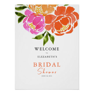 Hot Pink Orange Bridal Shower Wedding Welcome Poster