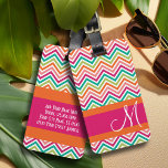 Hot Pink & Orange Chevron Pattern with Monogram Luggage Tag<br><div class="desc">A trendy design with bright colours and bold patterns. Add your name or monogram on the front.</div>
