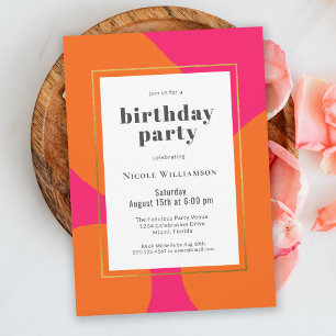 Hot Pink Orange Colourful Birthday Party Invitation