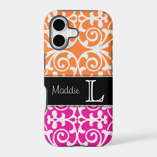 Hot Pink & Orange Damask Monogram iPhone 5