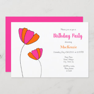 Hot Pink Orange Flowers Invitation