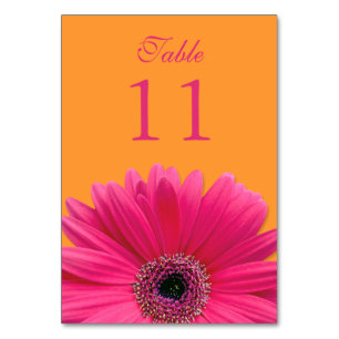 Hot Pink Orange Gerbera Daisy Wedding Table Number