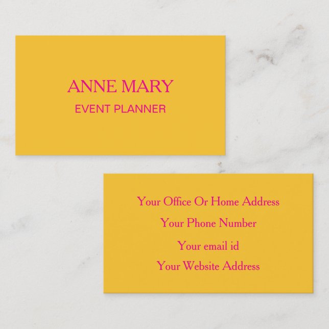 Hot Pink Orange Golden Gold Yellow Event Planner Business Card (Front/Back)