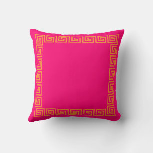 Hot Pink & Orange Greek Key Cushion