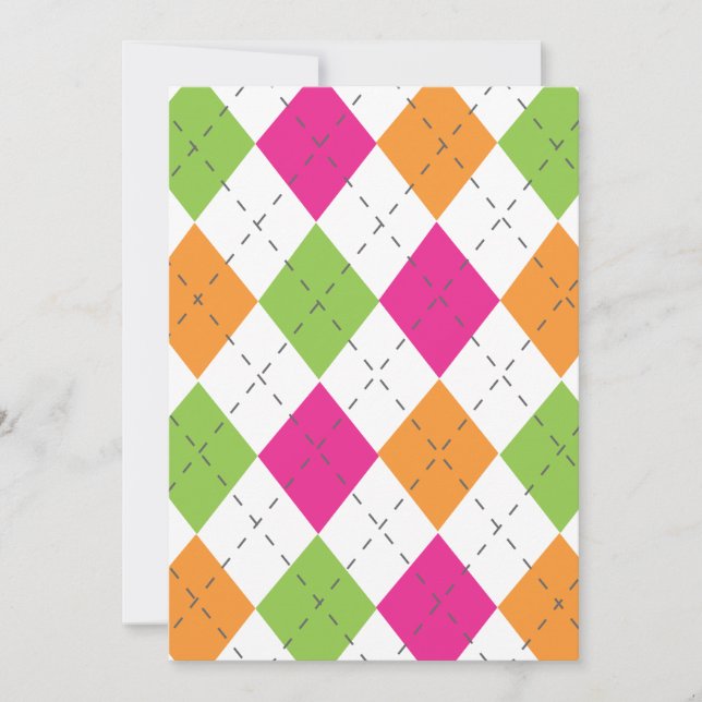 Hot Pink, Orange & Lime Argyle Invitation (Front)