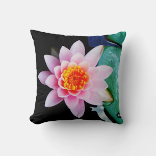 Hot Pink & orange lotus water lily flower Cushion