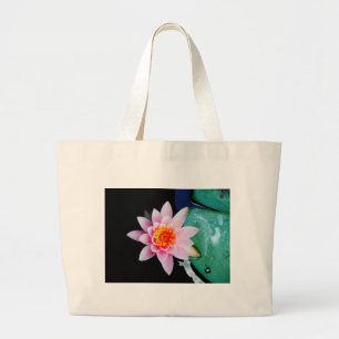 Hot Pink & orange lotus water lily flower Large Tote Bag