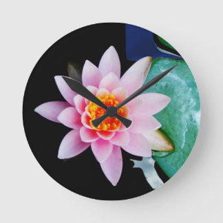Hot Pink & orange lotus water lily flower Round Clock
