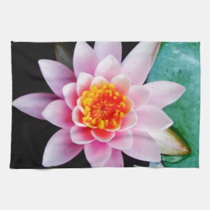 Hot Pink & orange lotus water lily flower Tea Towel