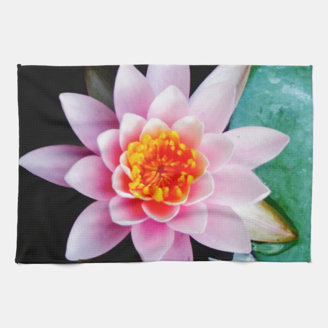 Hot Pink & orange lotus water lily flower Tea Towel (Horizontal)