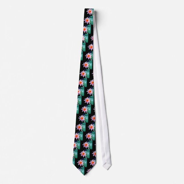Hot Pink & orange lotus water lily flower Tie (Front)