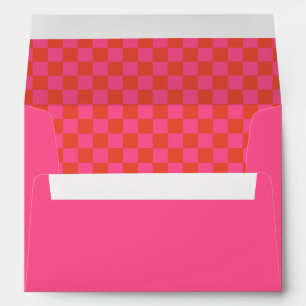 Hot Pink Orange Retro Chequerboard Bridal Shower Envelope