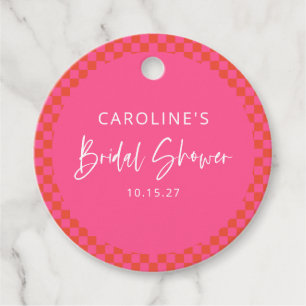 Hot Pink Orange Retro Chequerboard Bridal Shower Favour Tags