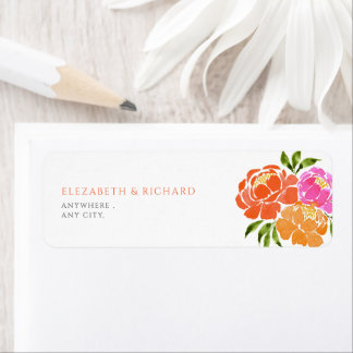 Hot Pink Orange Watercolor floral Label Return Address Label