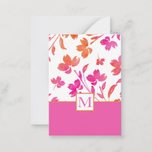 Hot Pink Orange Watercolor Flower Stems Card