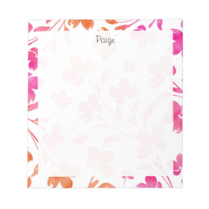 Hot Pink & Orange Watercolor Flower Stems Notepad