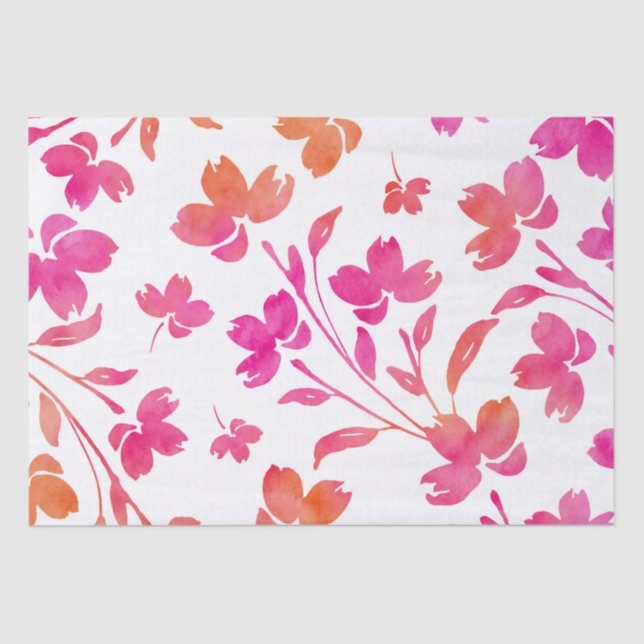 Hot Pink & Orange Watercolor Flower Stems   Tissue Paper (Front)