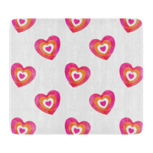 Hot Pink Orange Watercolor Heart Pattern Cutting Board