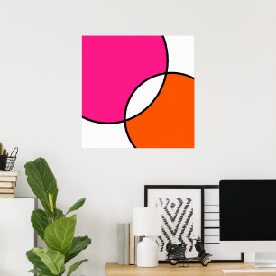 Hot Pink Orange White Circles  Poster